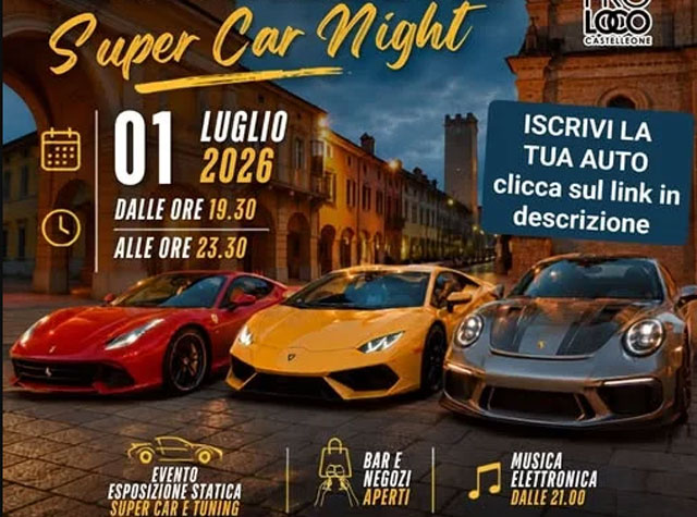 Supercar night, mercoledì a Castelleone